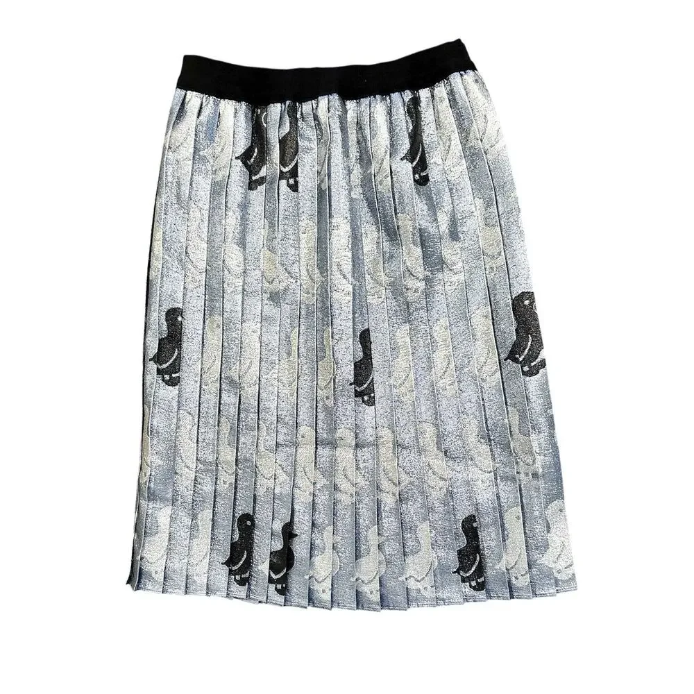 Gucci Girls Metallic Duck Print Jacquard Pleated Skirt Blue Size 10 Italy